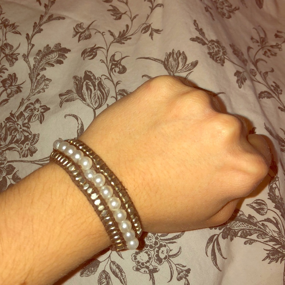 Pearl, Metal & Leather Bracelet